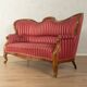 Biedermeier salon bench with raspberry red striped upholstery