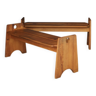 Set of Mid-Century Swedish Pine Wood Benches by Gilbert Marklund, 1960s