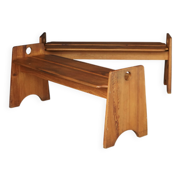 Set of Swedish pine benches from the mid-century by Gilbert Marklund, 1960s.