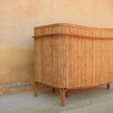 Rattan bar with 3 vintage stools
