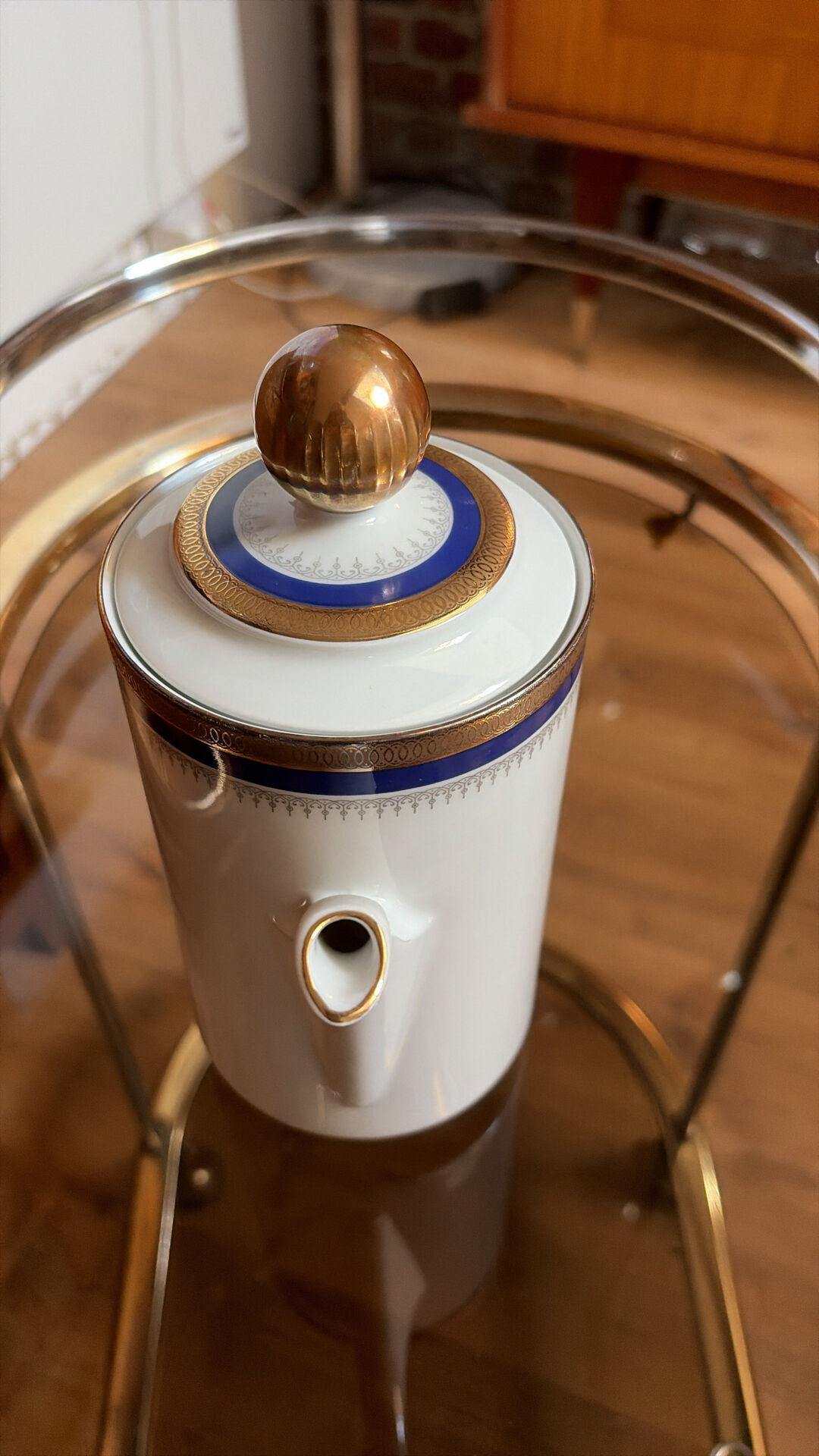 Cafetière en porcelaine - bleu cobalt - incrustation or