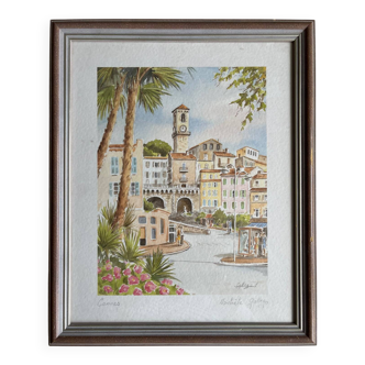 Watercolor depicting a view of Cannes