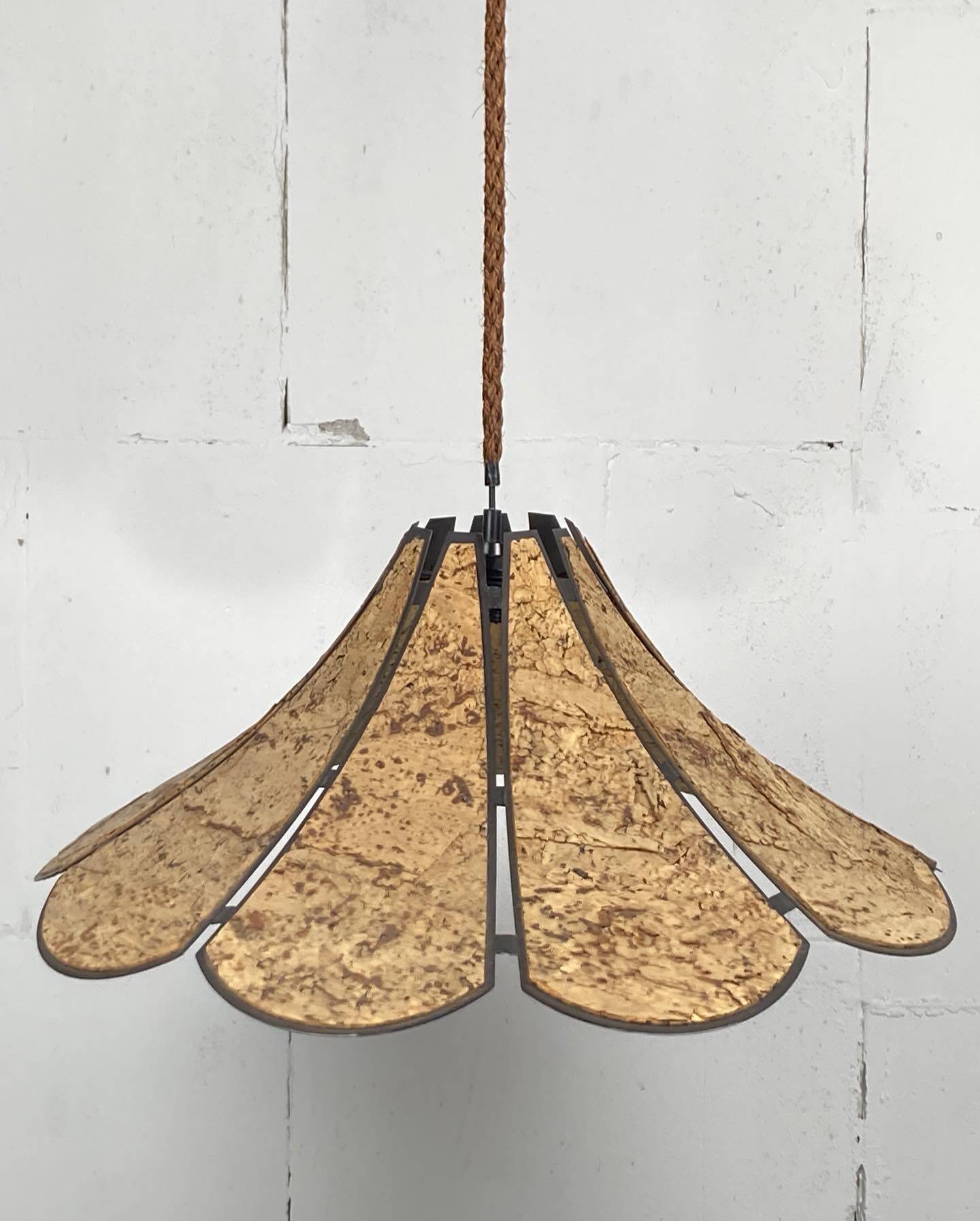 XL clover cork hanging pendant lamp, Germany 1970s