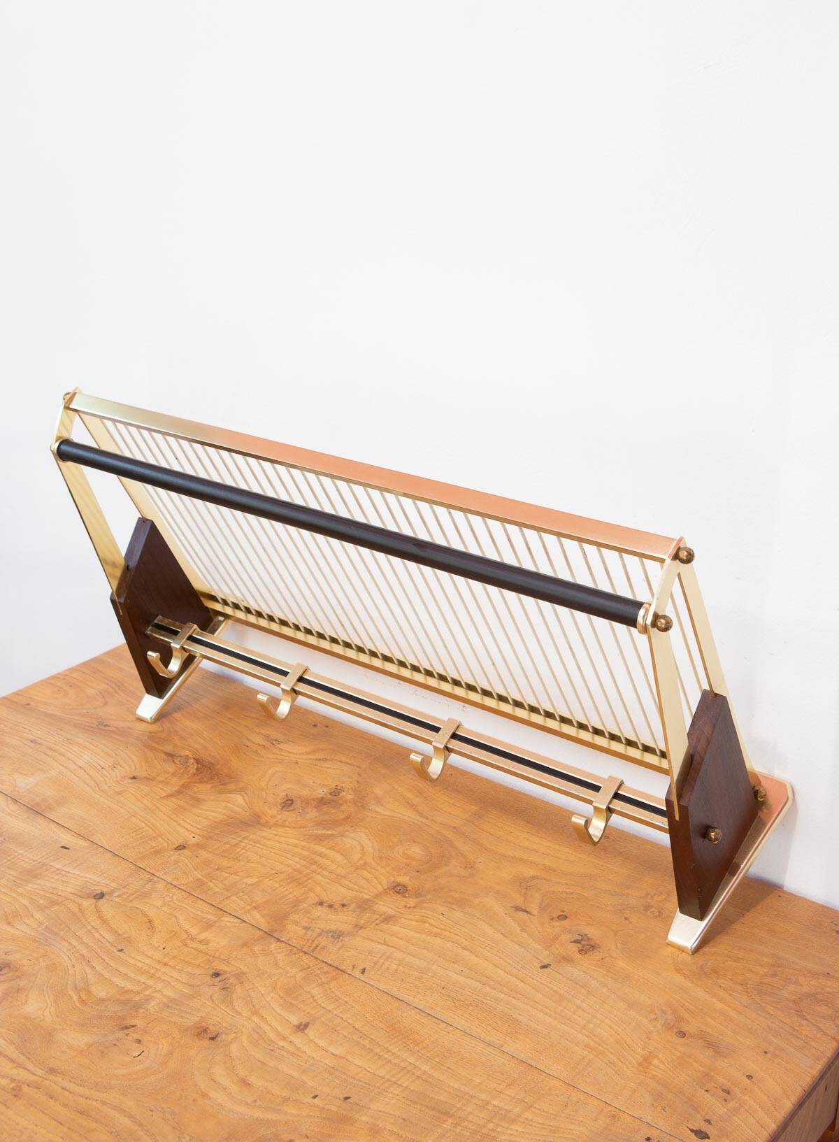 50s wall coat rack in wood and metal