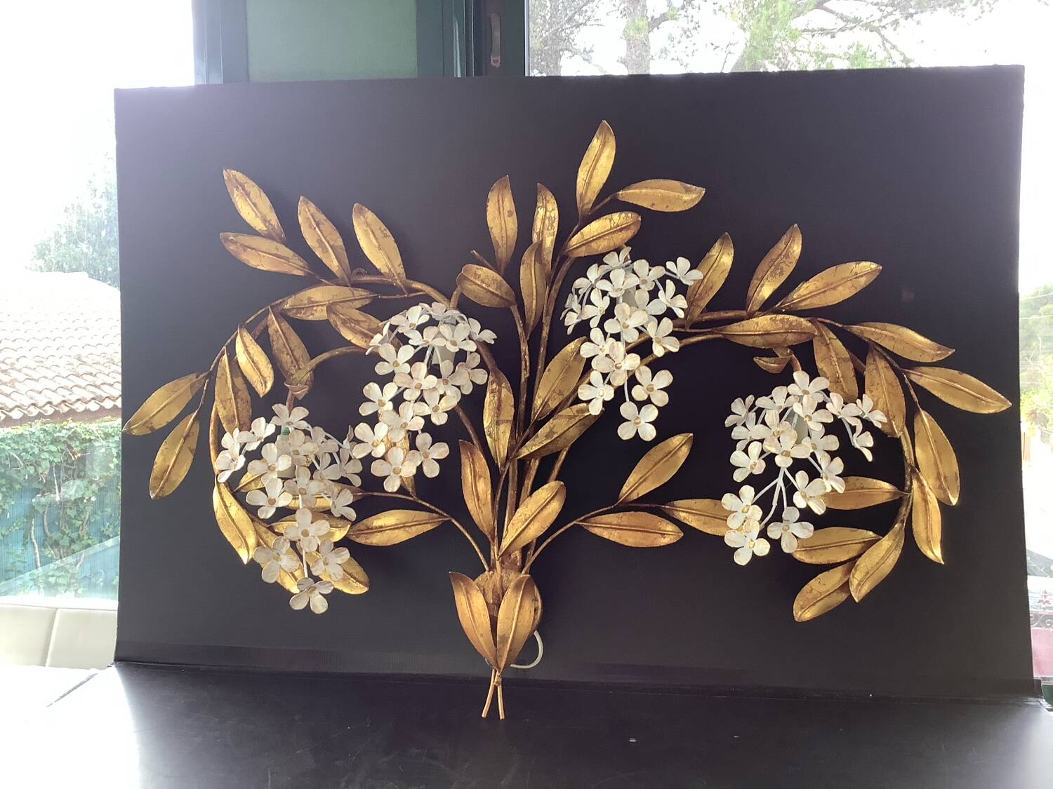 Hans Kogl 2 Vintage Wisteria Floral Wall Sconces with Gold Leaf Finish, 4 Lights