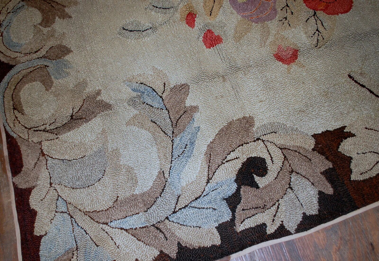 Handmade antique American hooked rug 5.10' x 8.10' (180cm x 272cm) 1880s - 1B539