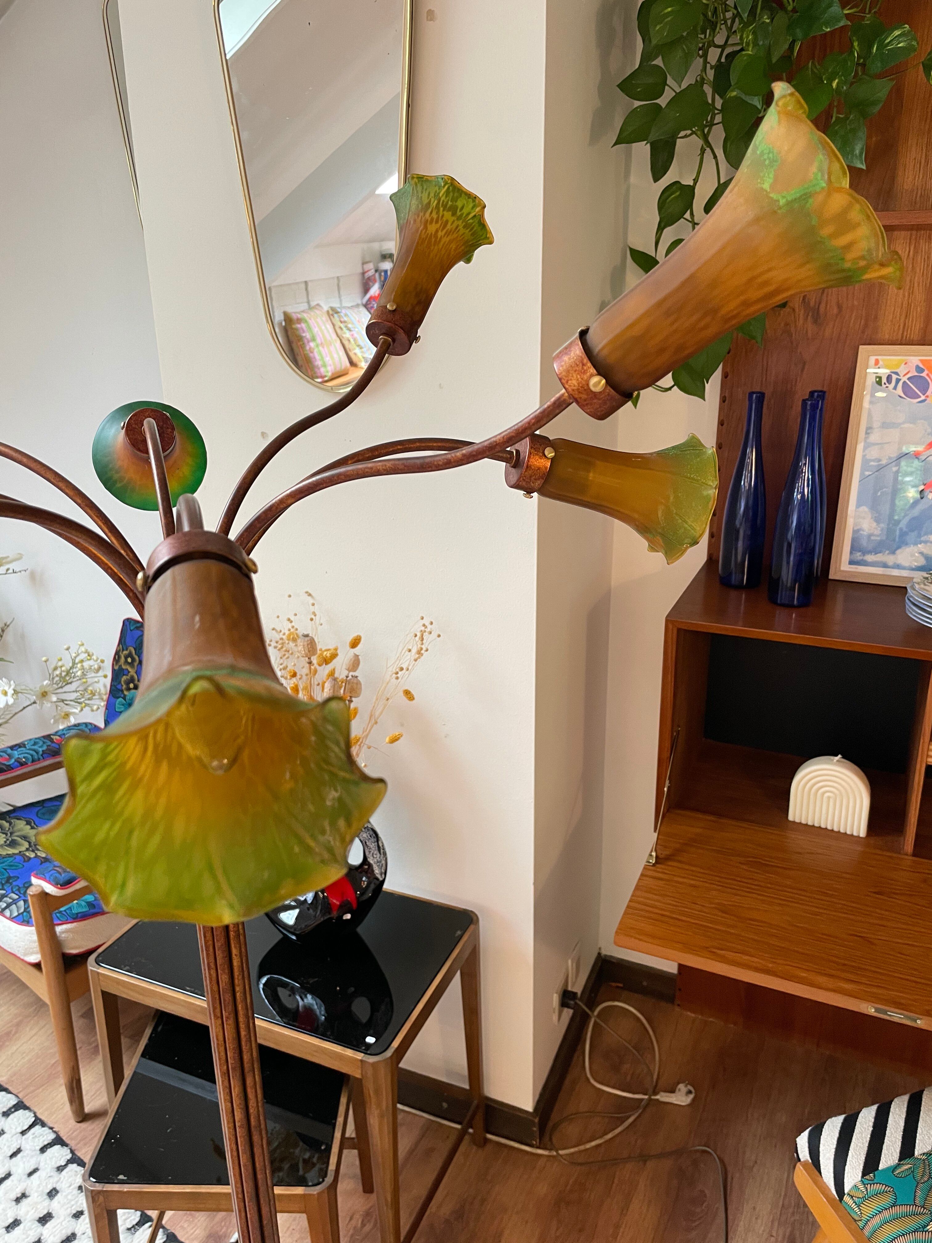 Vintage floral floor lamp with 8 branches Art Nouveau