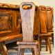 Sculptural high-back chairs in solid olive wood from the 1960s, set of 6.