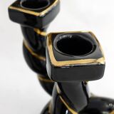 Pair of earthenware braided rope candlesticks