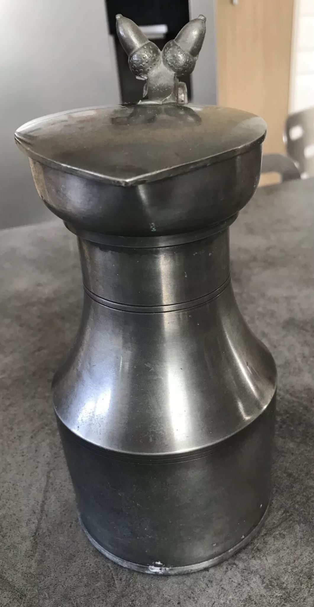 Antique pitcher with shoulder in fine punched tin finish pcorn