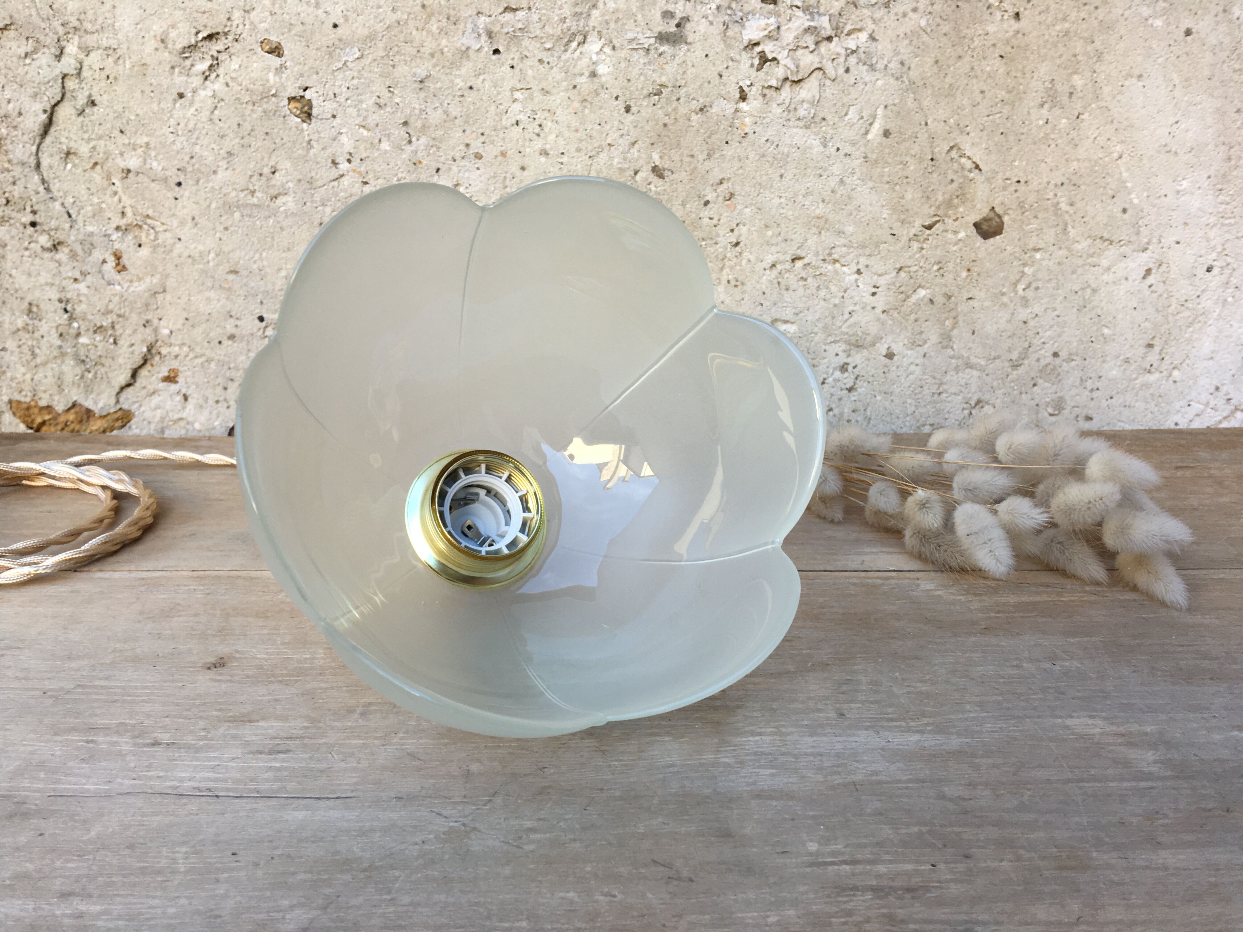 Pair of vintage flower pendants in frosted glass