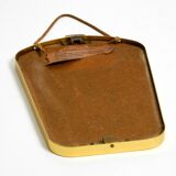 Beautiful small mid-century brass wall mirror with braided hanging strap