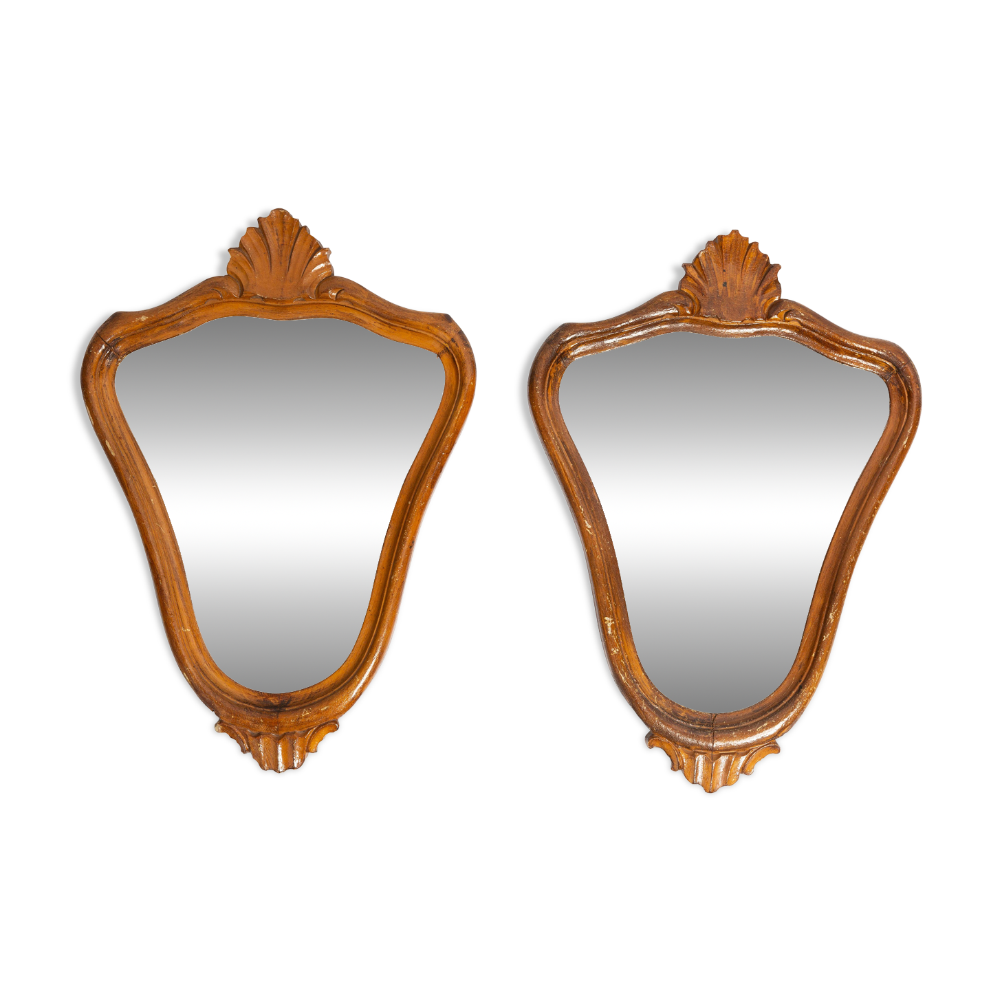 Pair of vintage Mid-Century decorative mirrors in a gold frame, Italy, 1960s.
