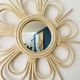 Flower-shaped rattan mirror, 55 cm