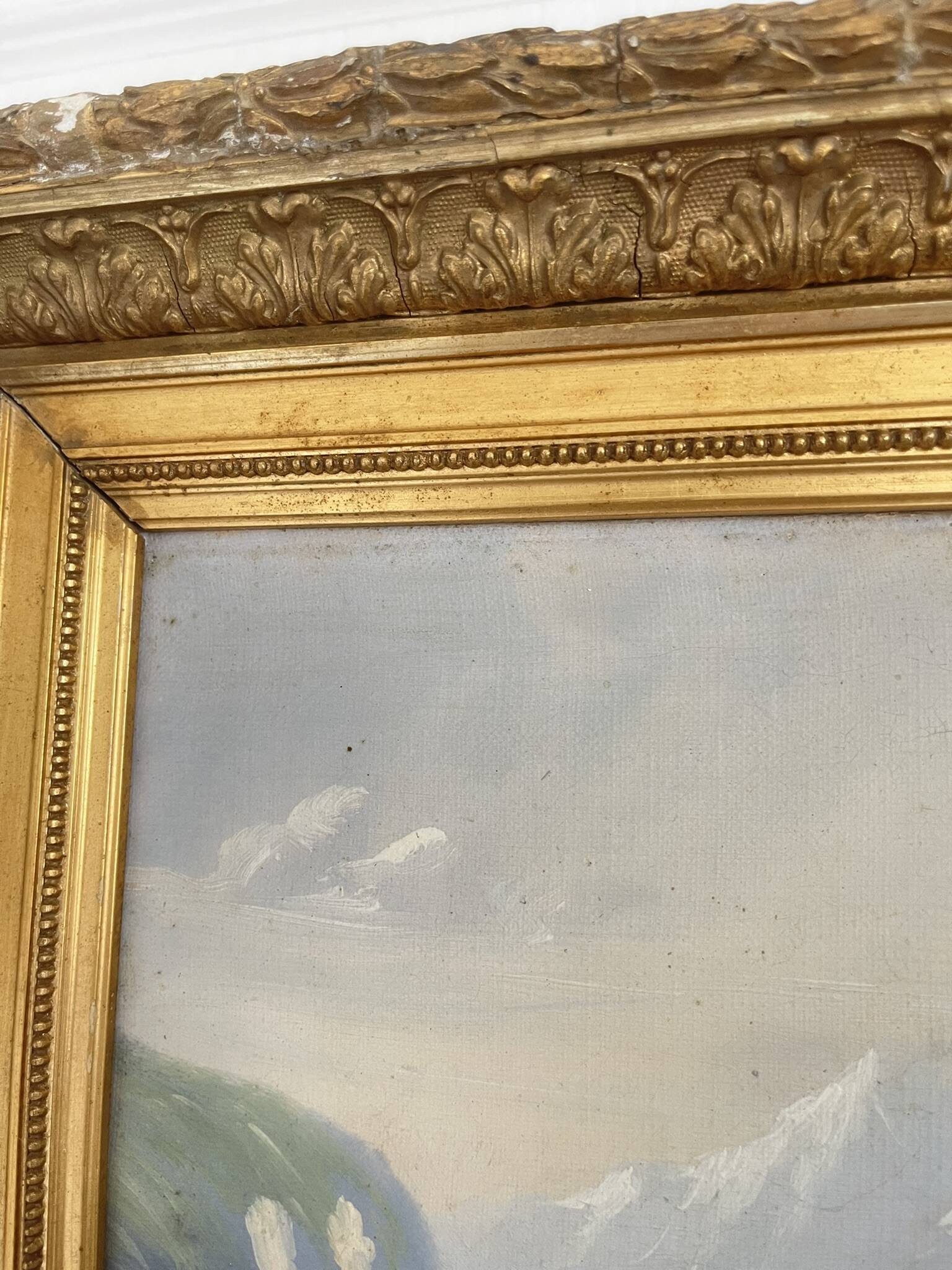 Old Oil Painting Canvas Swiss School Mountain Lake Shepherd Signed