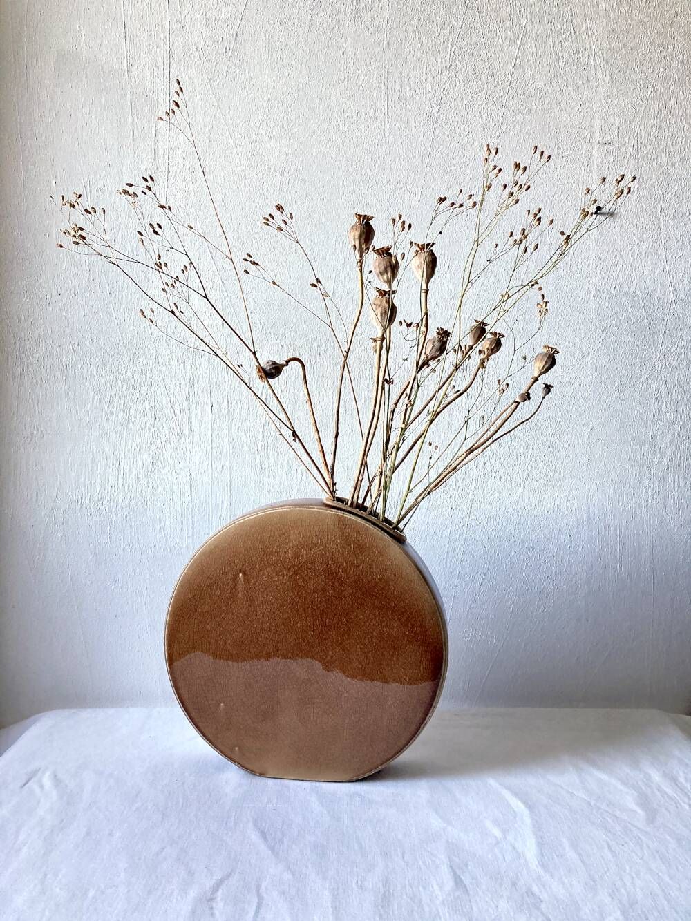 Large crackled glazed stoneware gourd vase, Sia Collection
