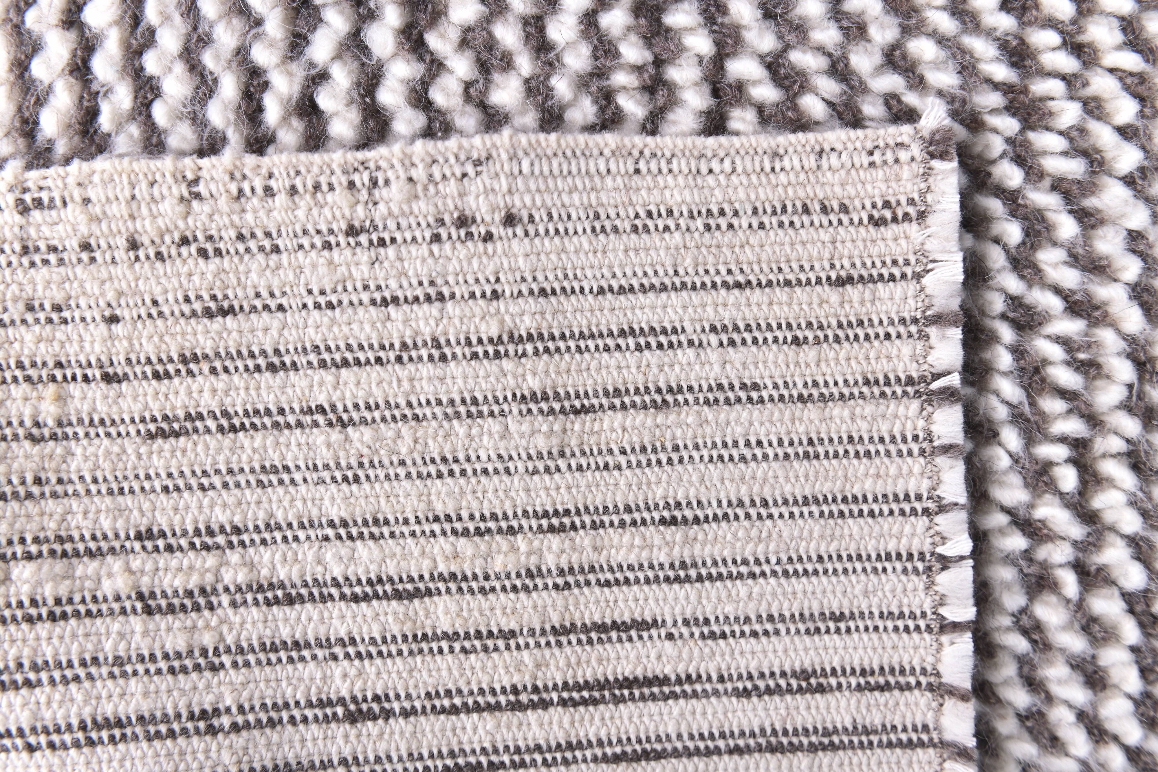 2x10 Brown White Wool Moroccan Runner Rug, 66x302Cm