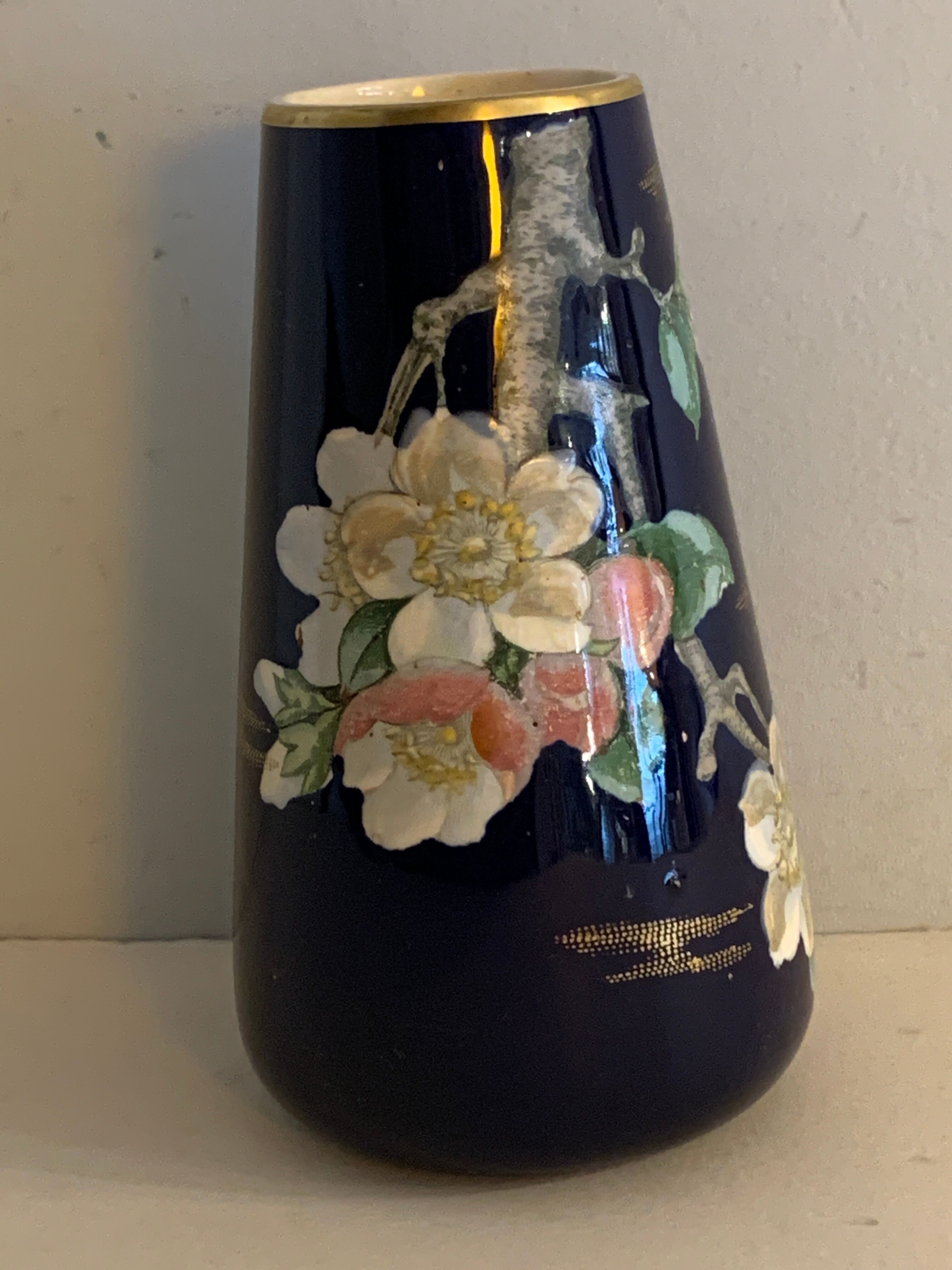 Art nouveau ceramic new cobalt vase by Villeroy and Boch