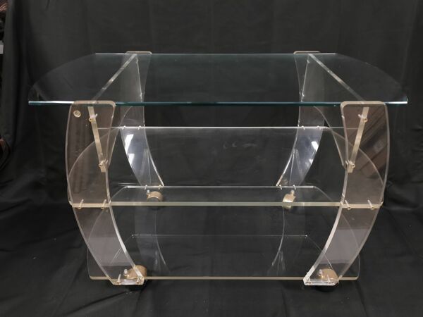 Desserte en plexiglass vintage table à roulettes david lange