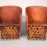 Folk art equipale ostrich chair leather mexico 1970s