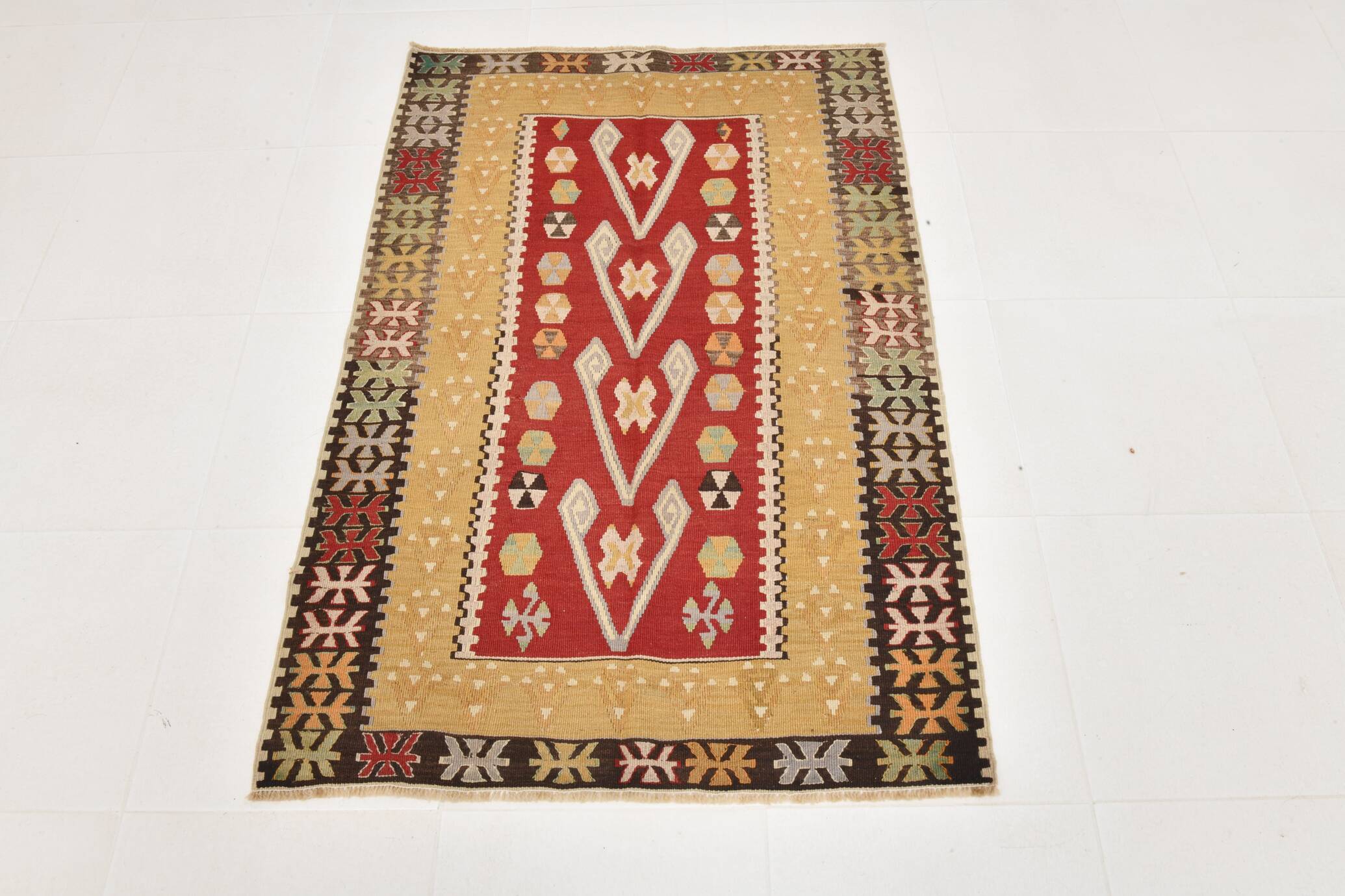 3x5 Small Size Vintage Kilim Area Rug, Ethnic Pattern Kilim, 95x143 cm