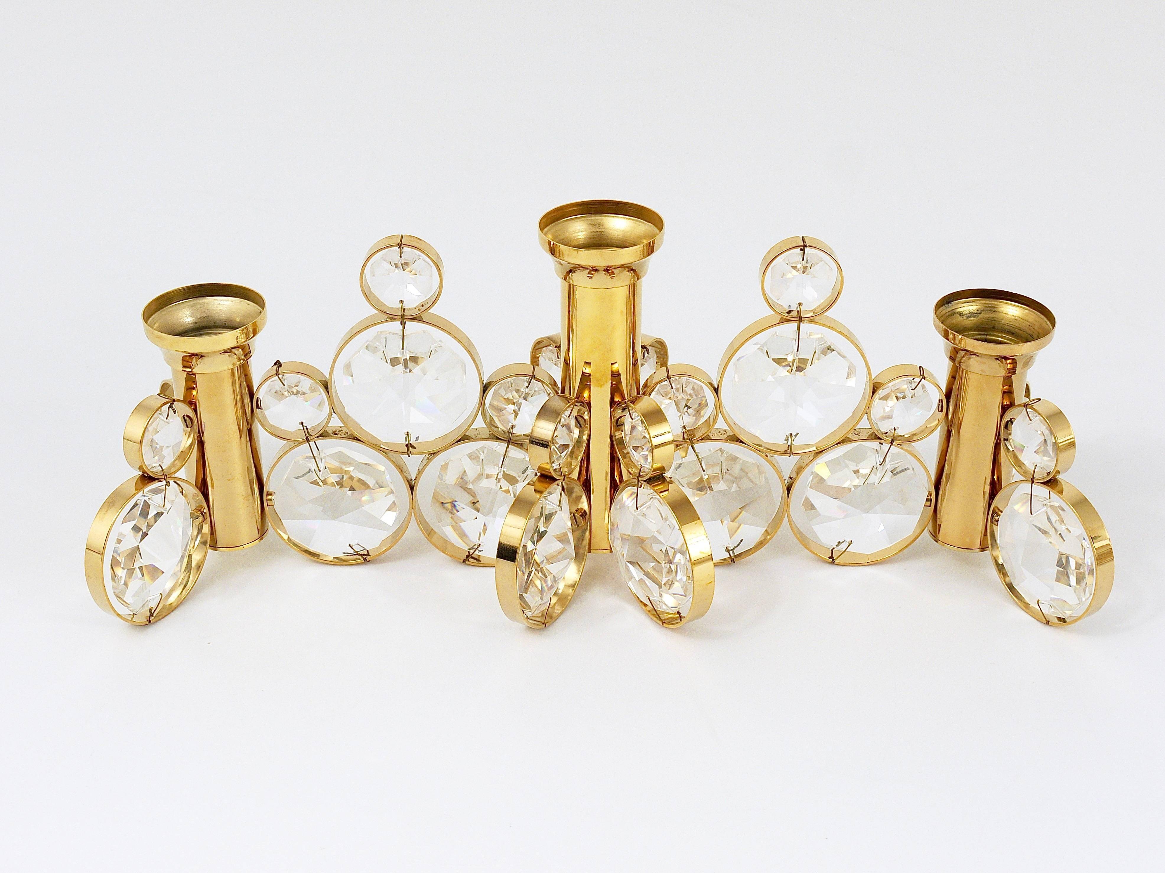 5 Palwa Style Candle Holders by Gaetano Sciolari in Brass and Crystal, 1970s