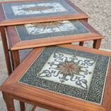 Set 3 vintage Danish nesting tables - teak tiles