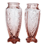 Paire de vases en verre rose Art Déco