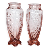 Pair of pink glass Art Deco vases