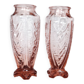 Pair of Art Deco pink glass vases