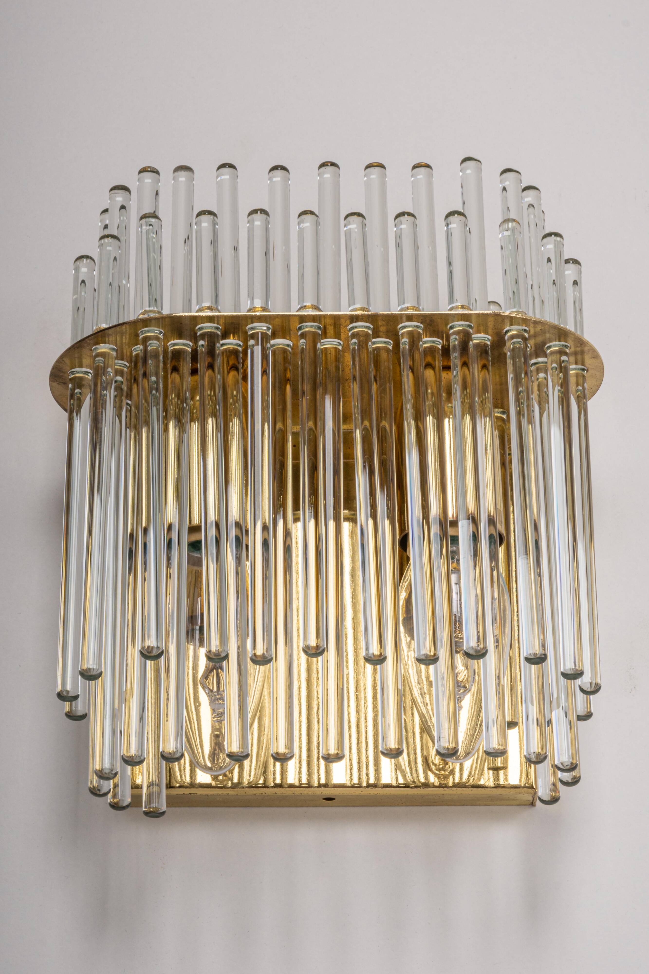 Pairs of wonderful wall lights with crystal rods, Italy, 1970s.