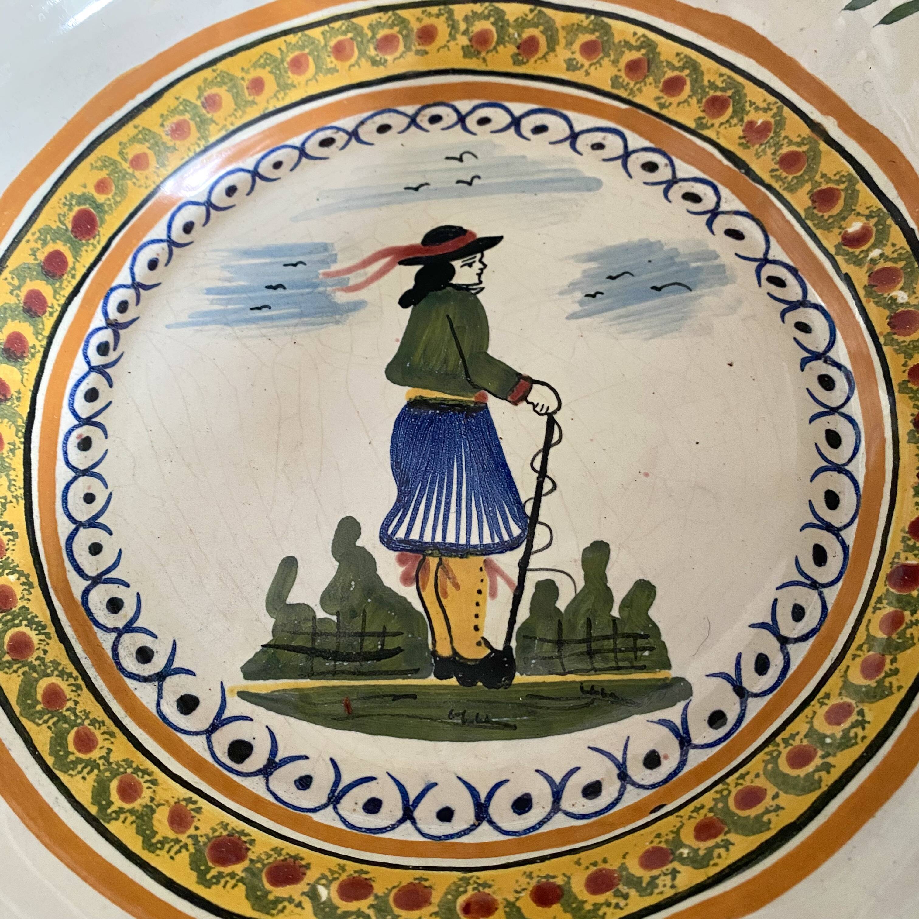 Fruit bowl, bird head handle HB Quimper Breton earthenware