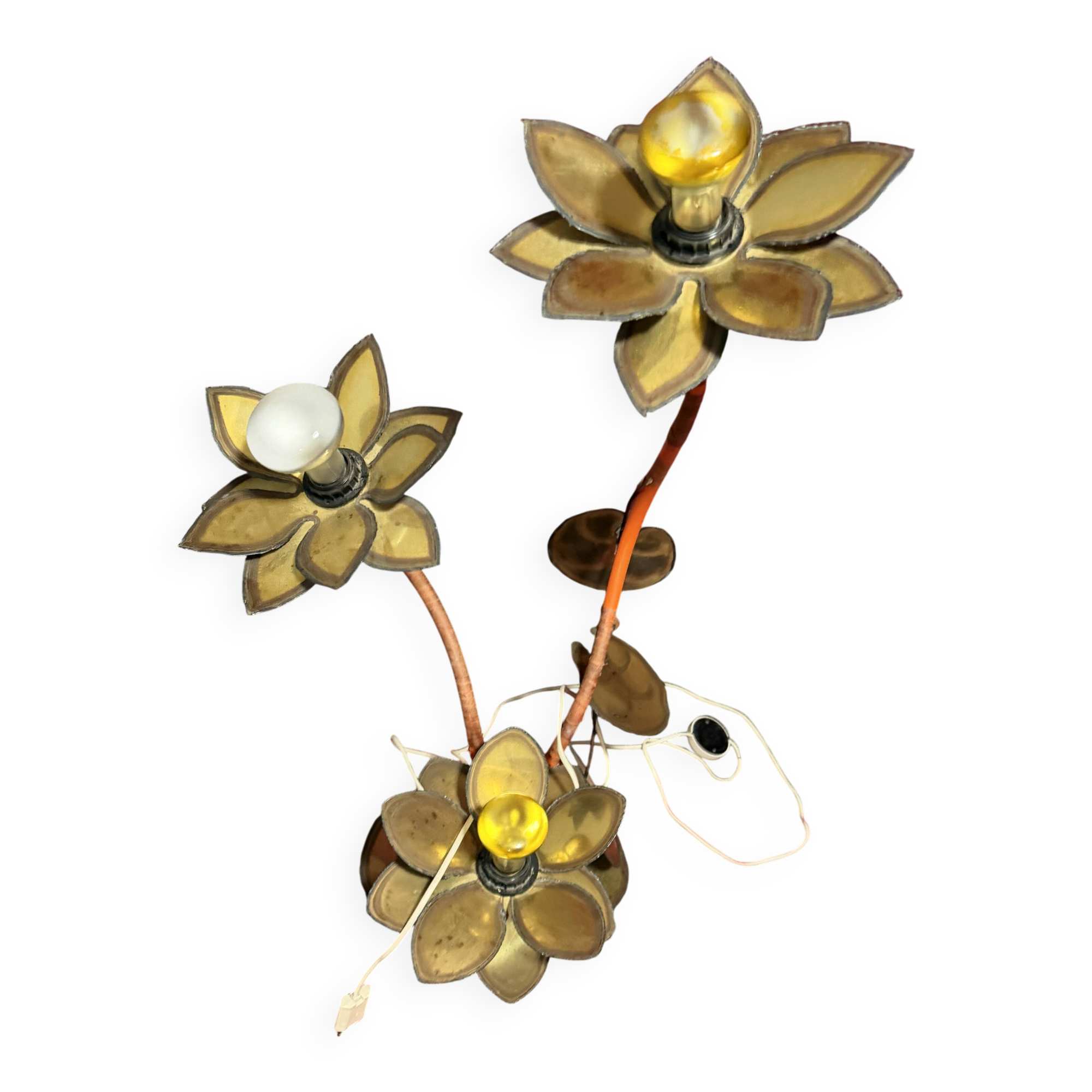 Lampe vintage fleur 3 têtes – style Maison Jansen – années 70