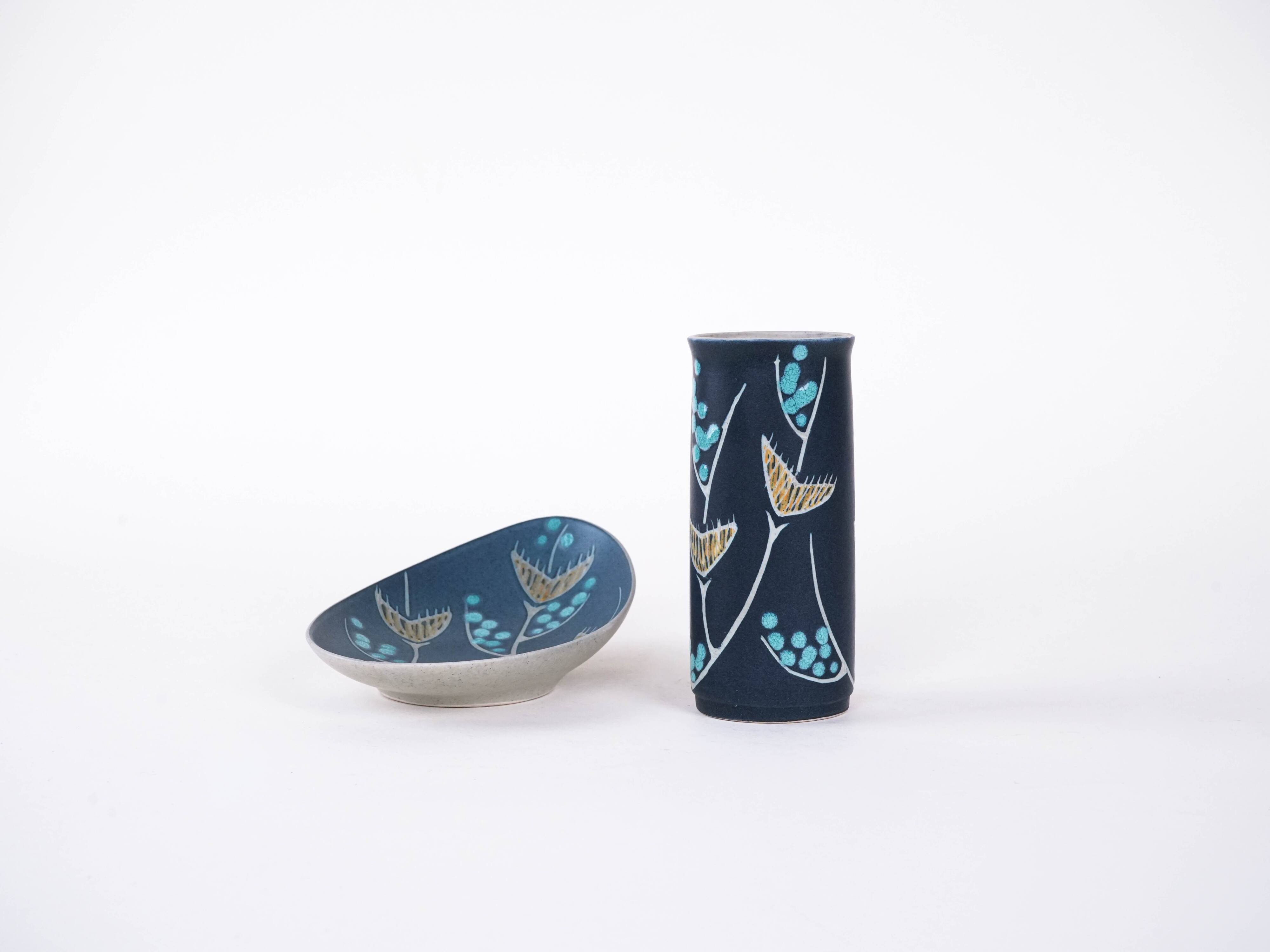 Ensemble de vase et plat en céramique, design danois, années 1970, designers : N. Backha