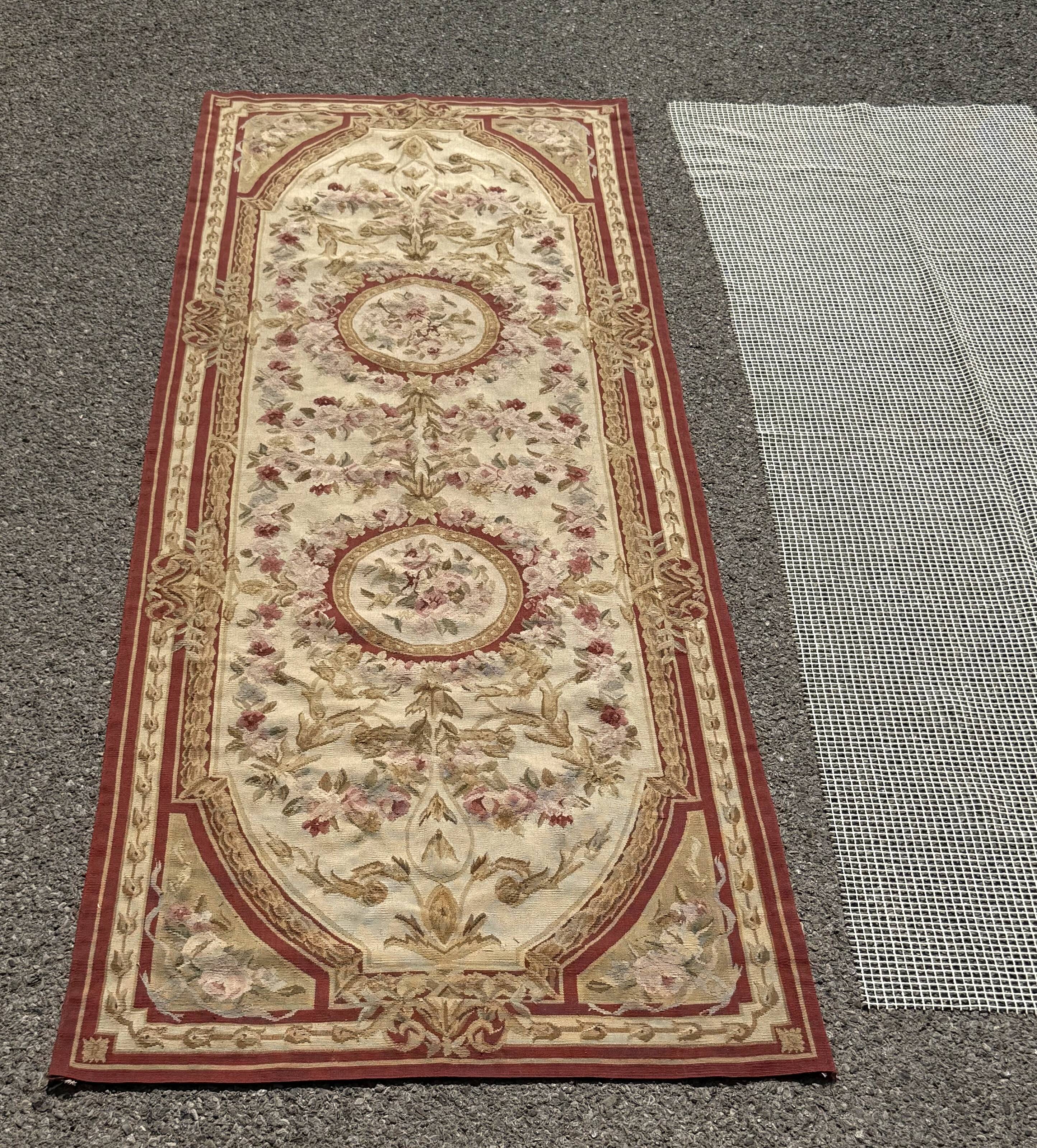Aubusson style knotted pile rug – 2.45 x 0.90 metres –