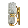 Double wall lamp vintage brass and structured glass