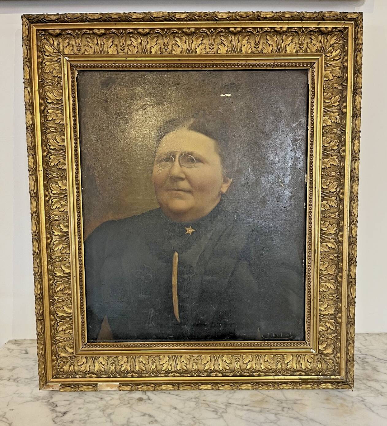 Oil painting on canvas – Portrait of a woman with glasses – 18th century