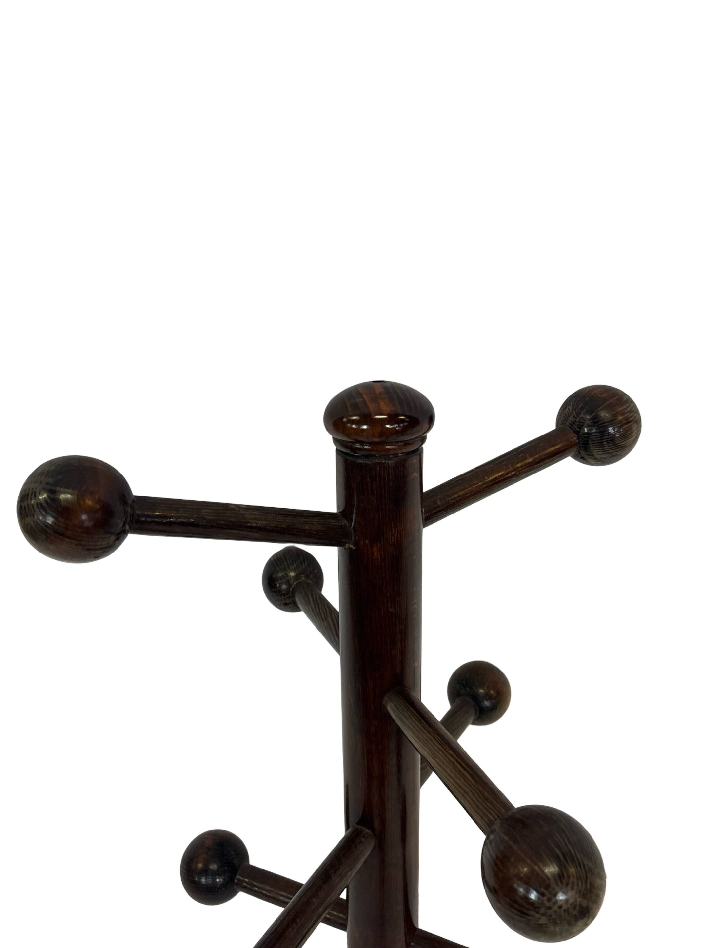 Vintage Wooden Sputnik Design Freestanding Coat Rack, 1970s, Brown