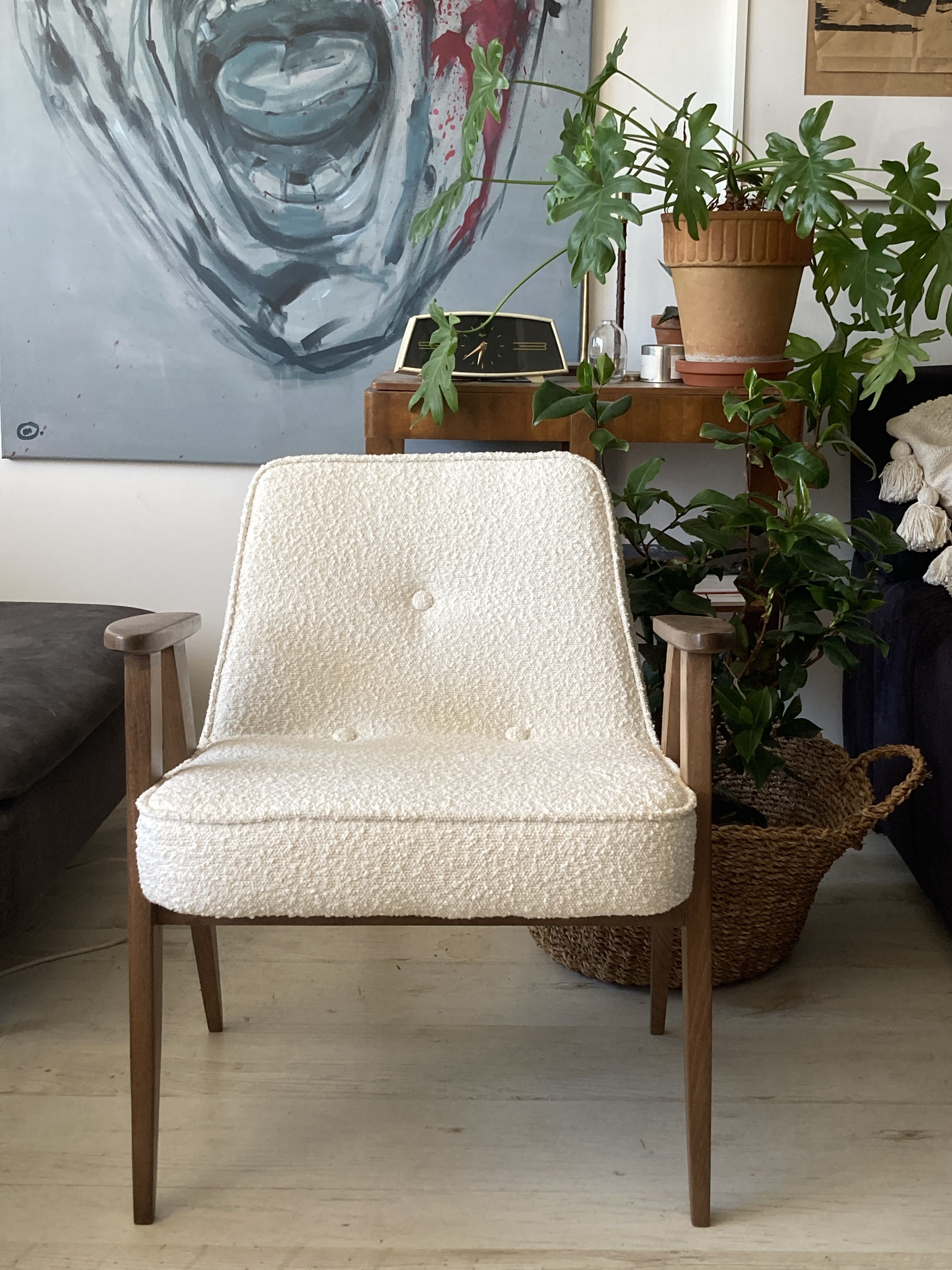 Original polish mid-century 366 chair designed in 1962 by J. Chierowski. Boucle fabric