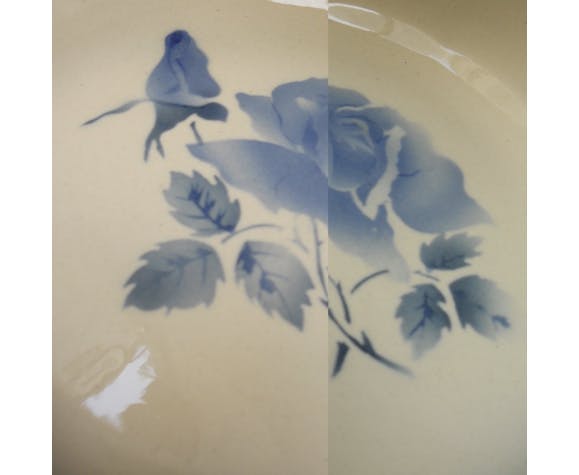 Dessert Maufacture Diguoin Sarguemine blue flowers pattern earthenware plate