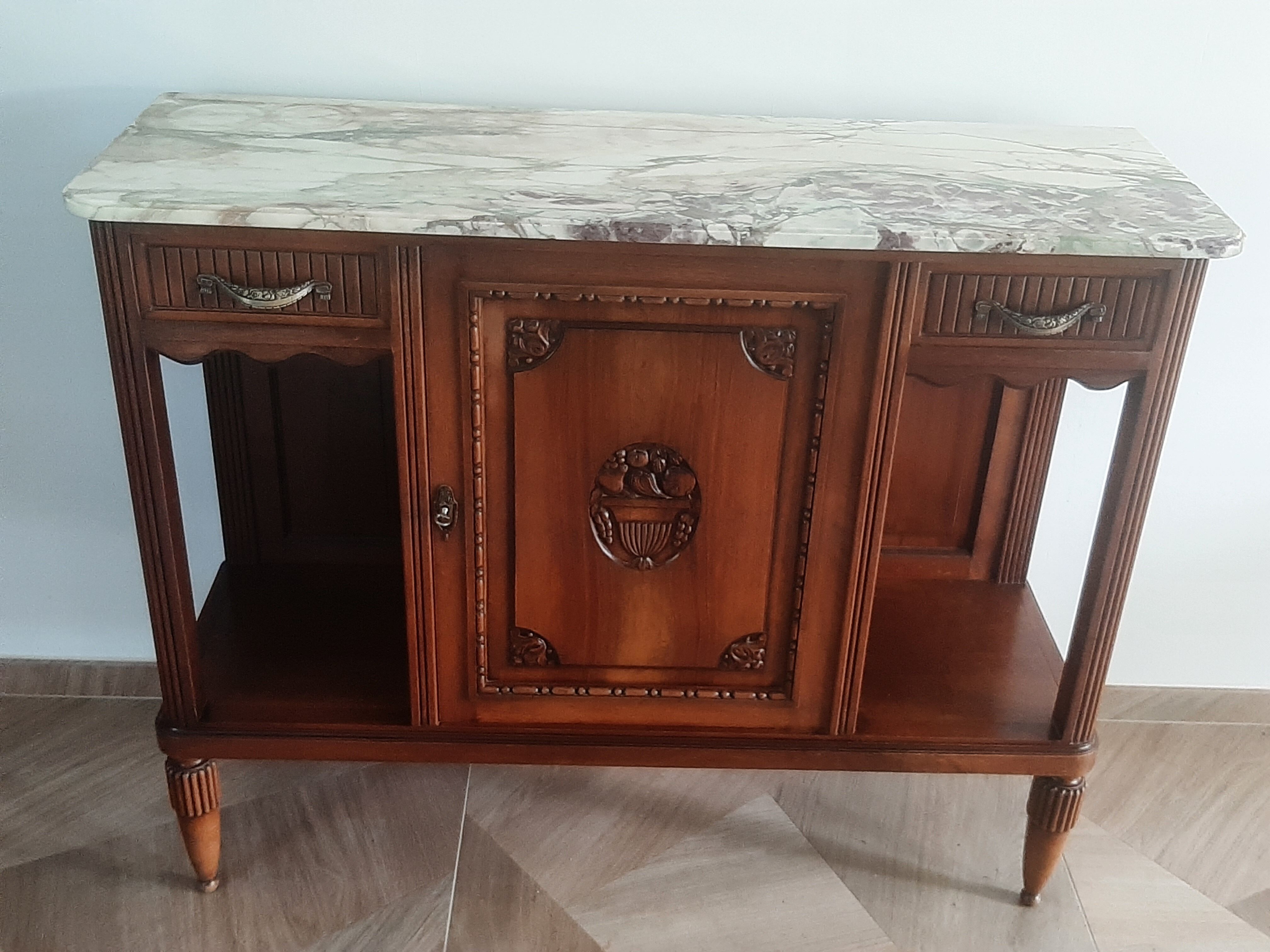 Sideboard - 1920 - art deco - 1 door - 2 drawers - gray marble top