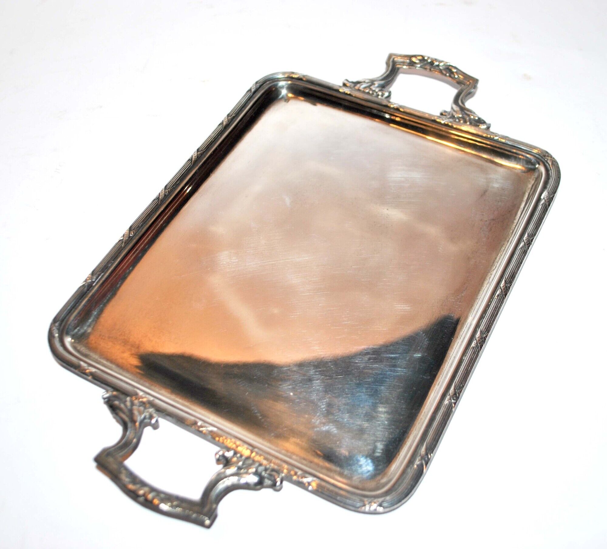 Antique silver metal top with crossed ribbons 21.5x15.5cm