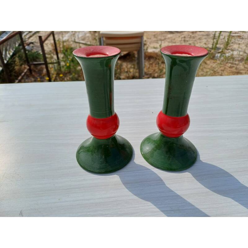 Pair of earthenware candlesticks from the brand: LR