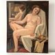 Oil painting on canvas of a nude woman in Art Deco style, old portrait.