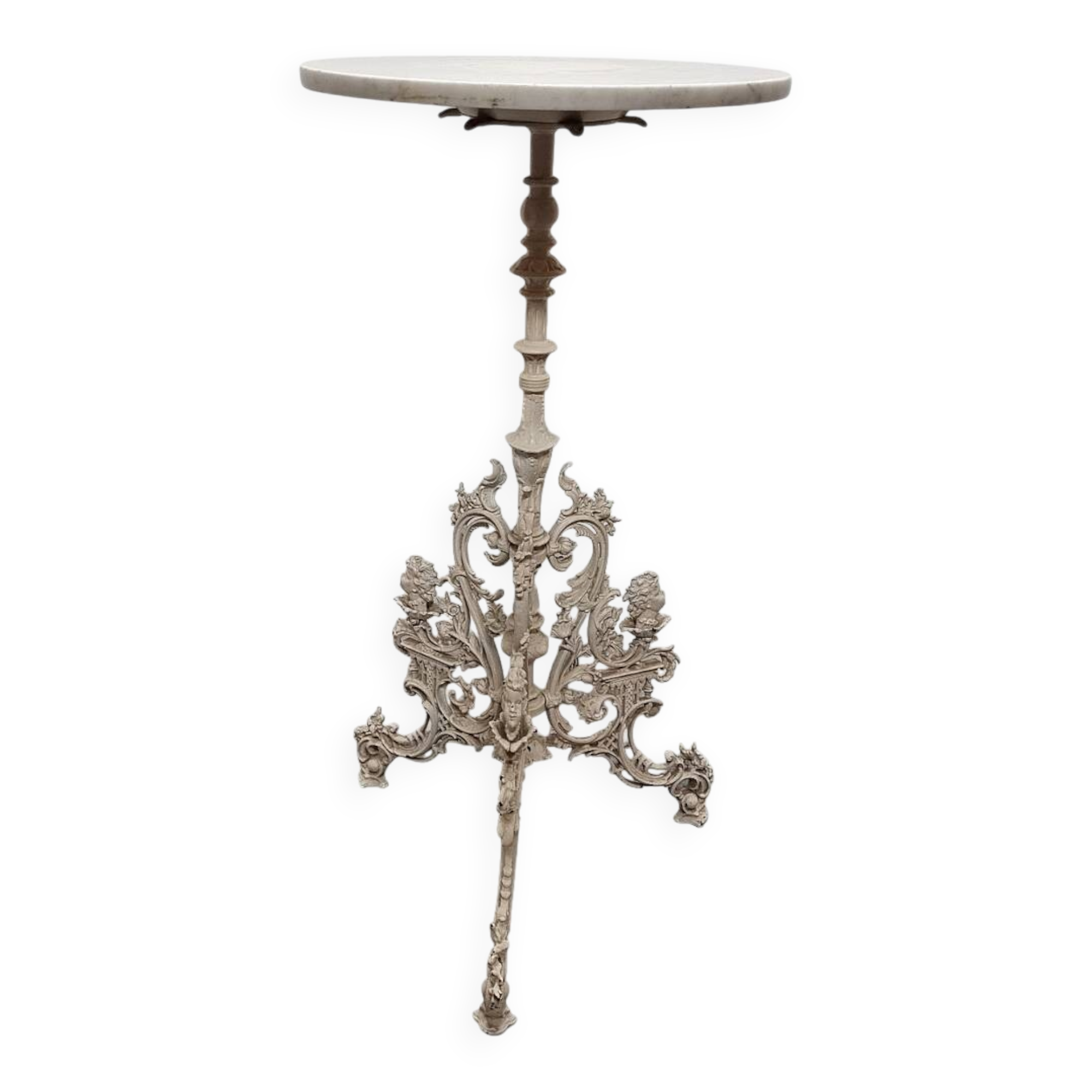 Antique French Cast Iron Side Table with marble top, circa 1890