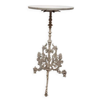 Table d'appoint ancienne française en fonte avec plateau en marbre, vers 1890