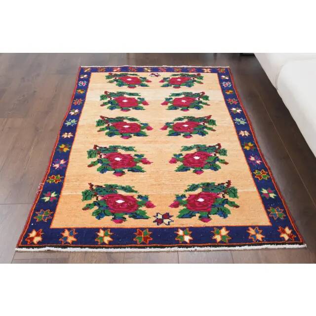 1970s Vintage Turkish Oushak Handmade Wool Cotton Orange Area Rug 102x155