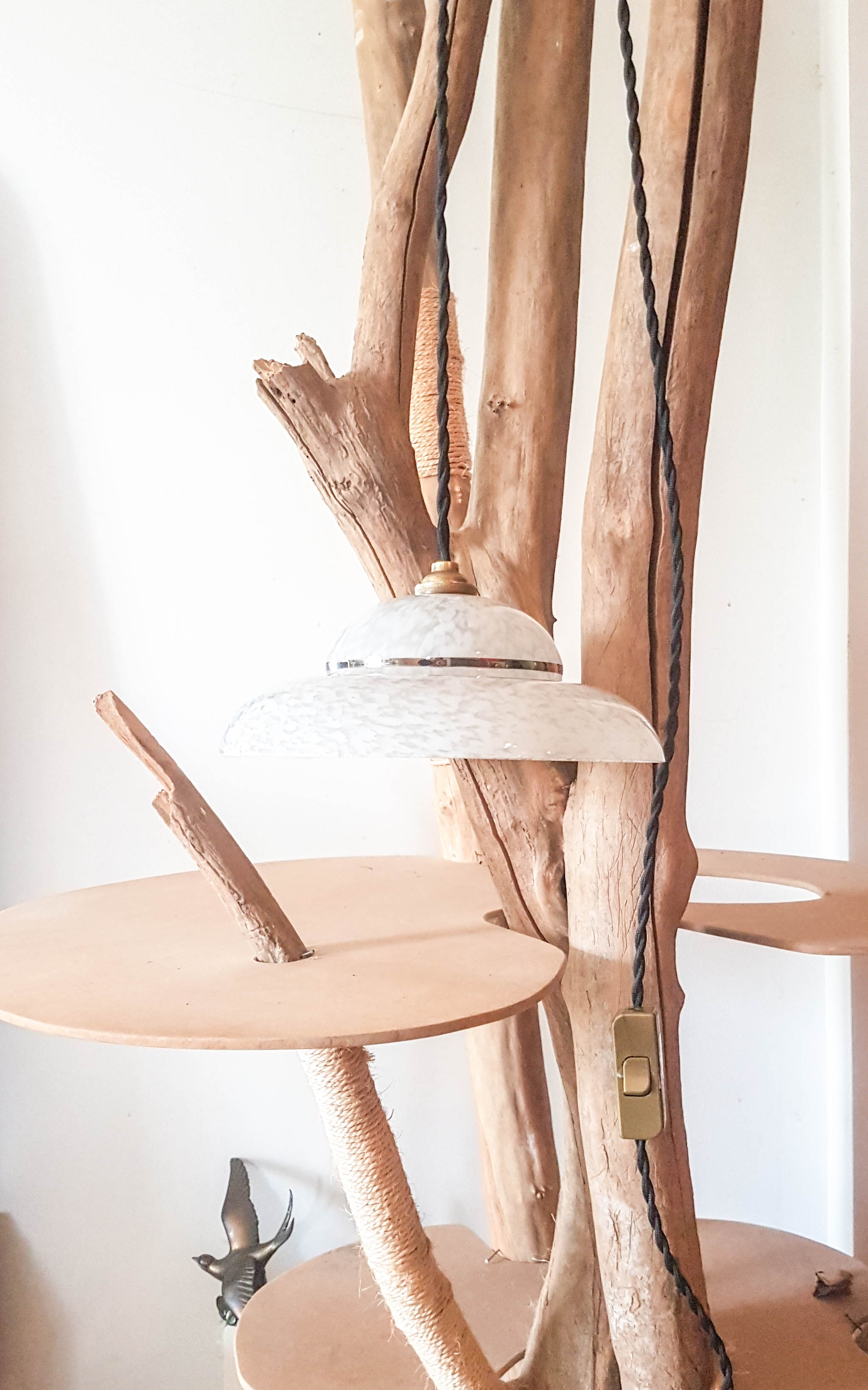 White opaline glass Clichy lamp, vintage pendant light