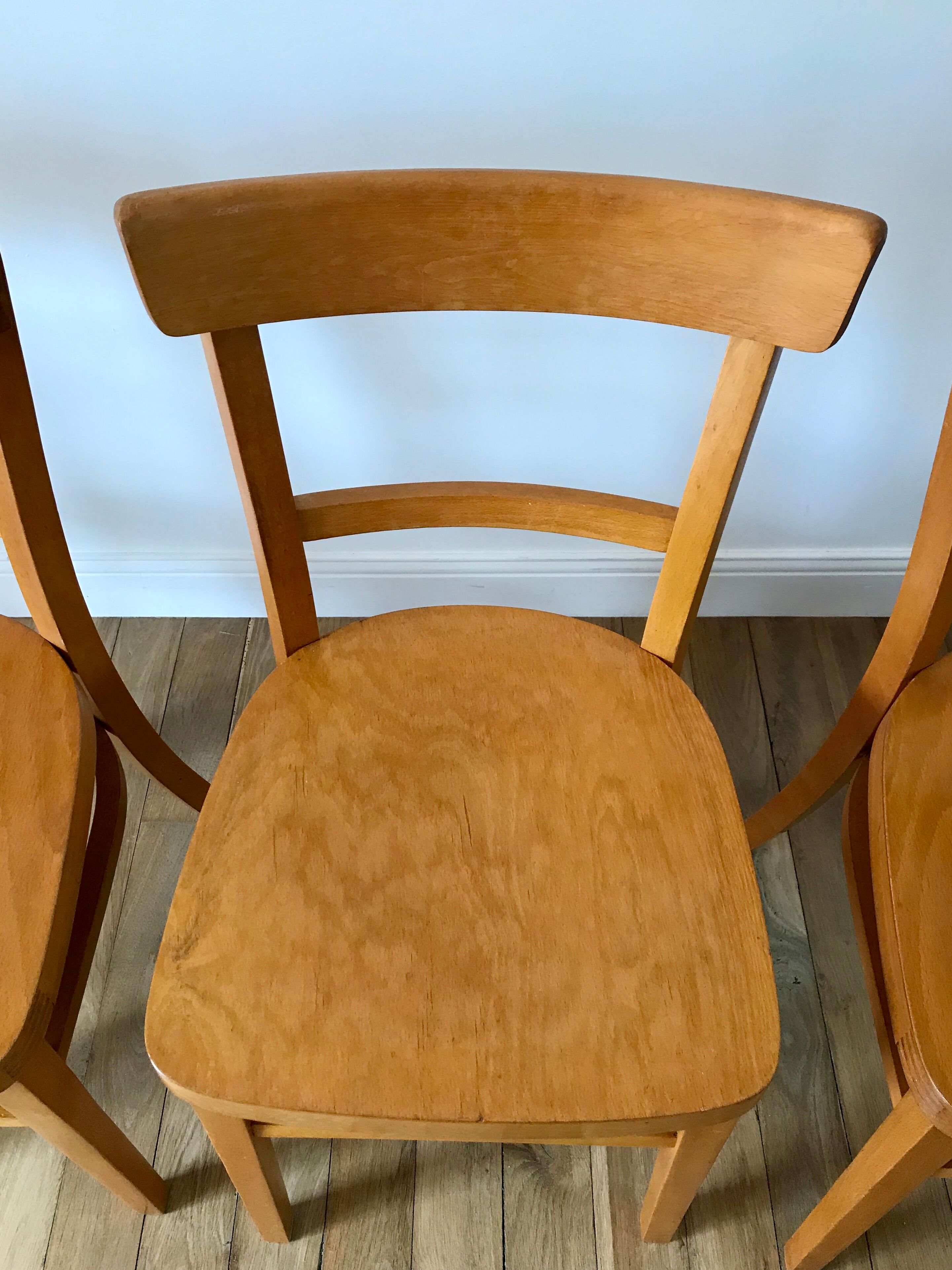 set of 4 Thonet bistro chairs in curved wood honey Mid-Century 50s