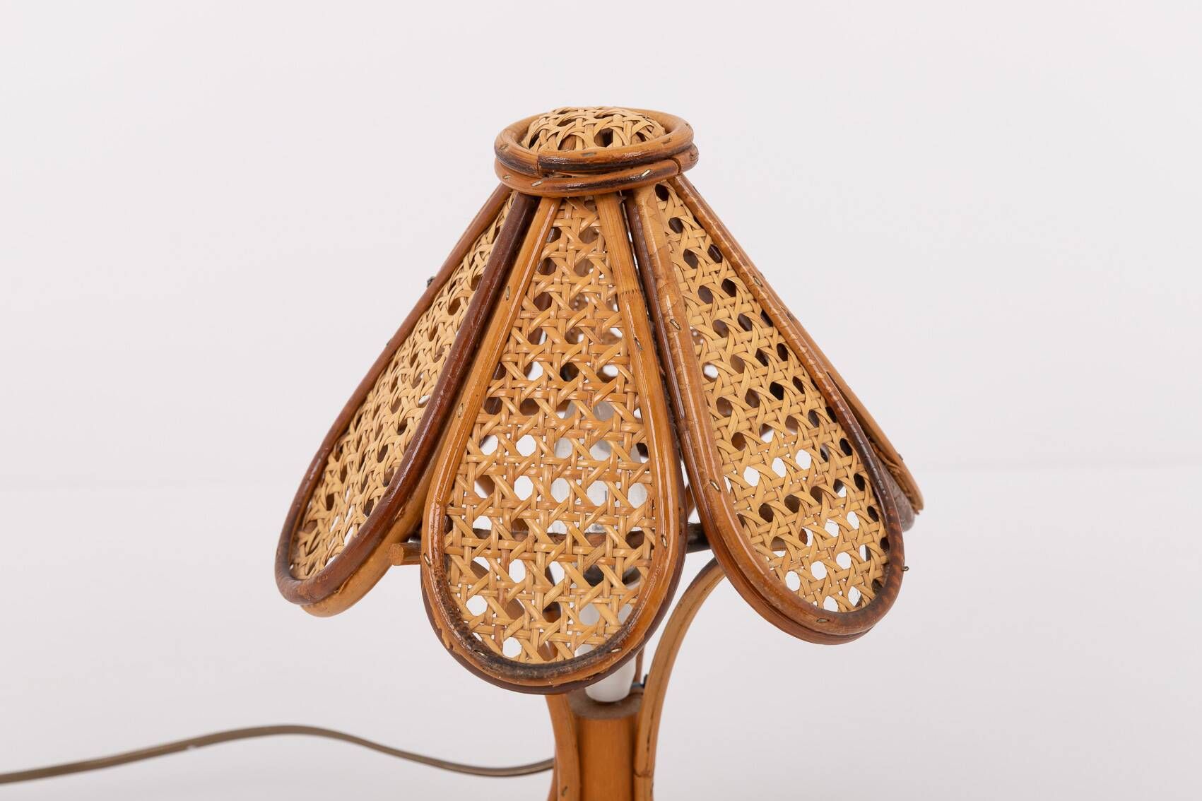 Lampe de table italienne en osier et rotin, années 1980